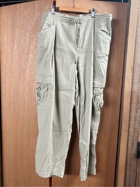 Athleta (Size L) Linen Blend Cargo Utility Pants Straight Leg